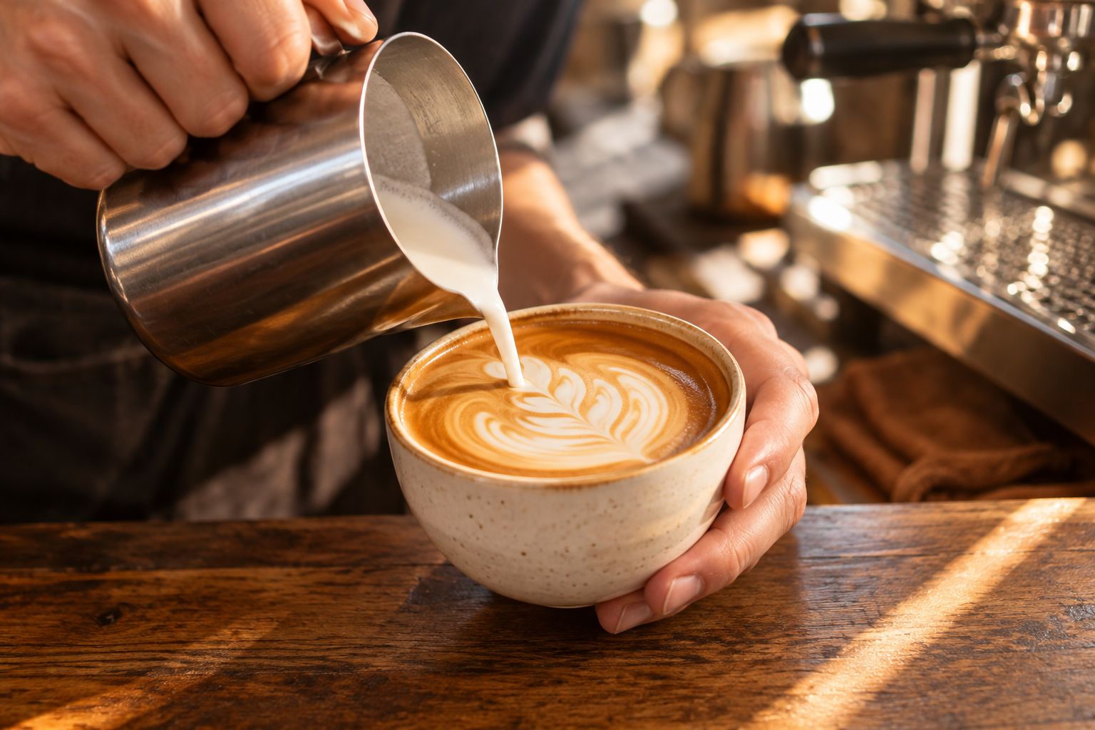Barista pouring latte art