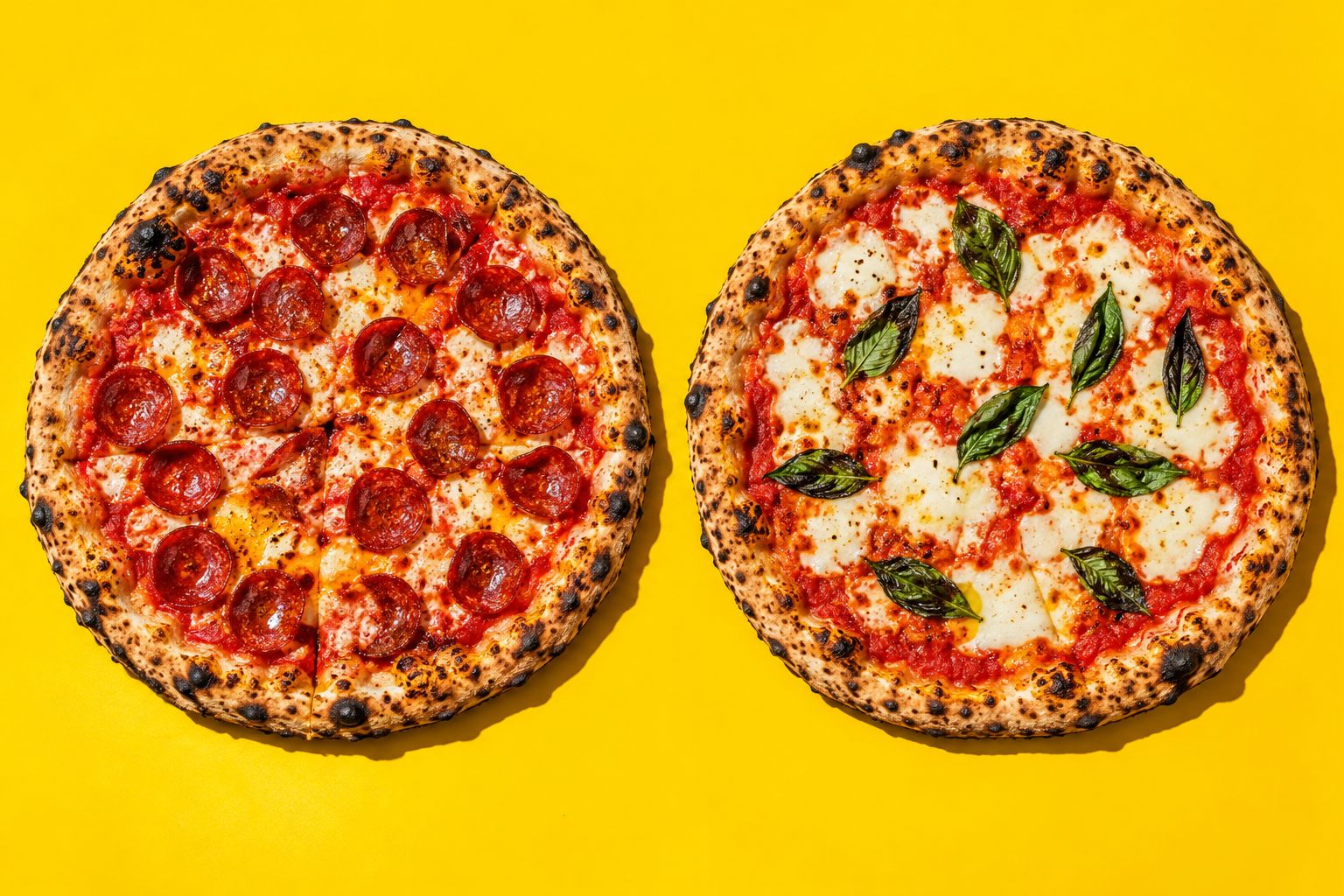 Pepperoni and margherita pizzas